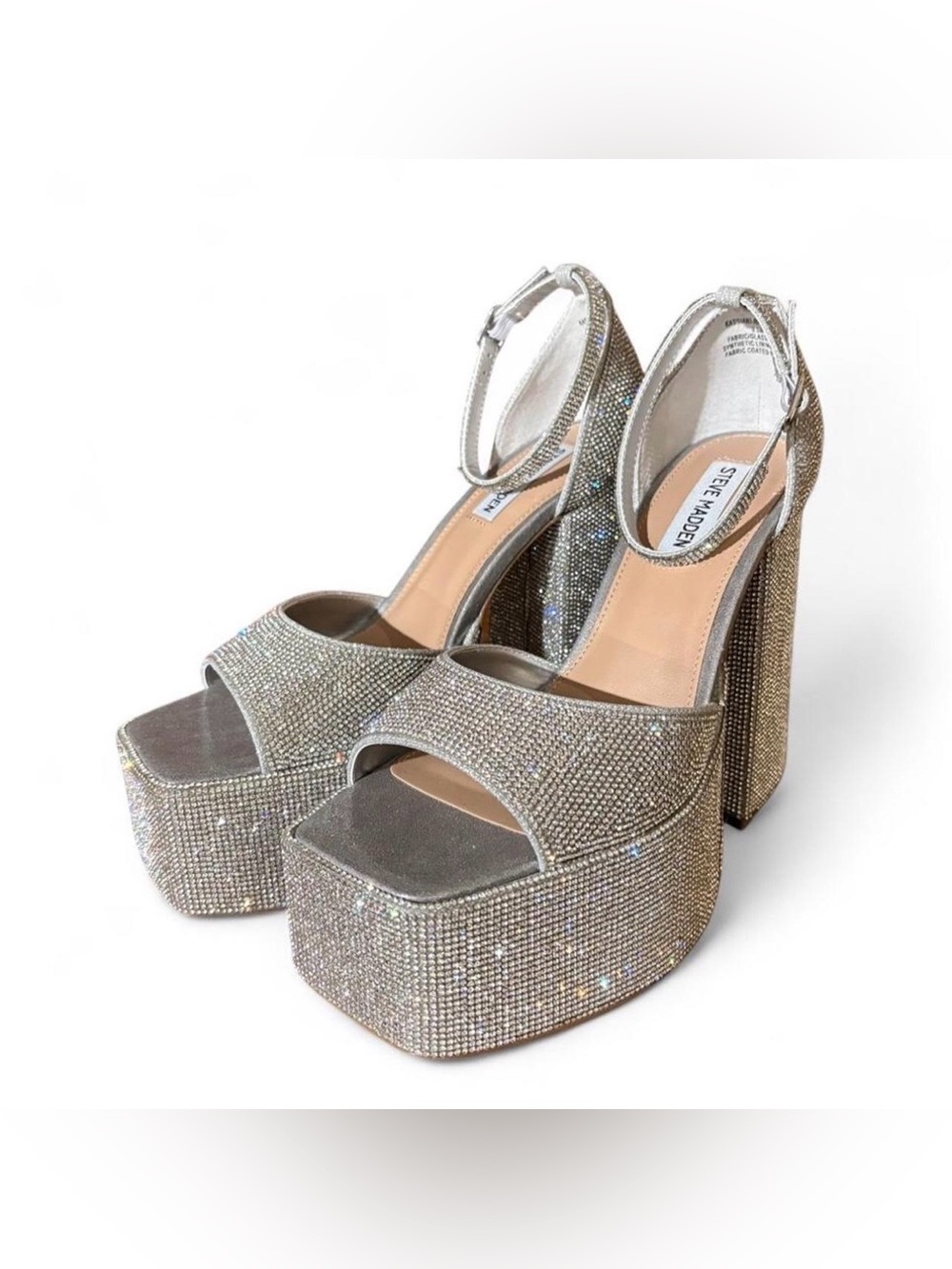 NIB Steve Madden Kassiani Rhinestone Open Toe Platform Heeled Sandals Size 9.5